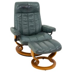 Used Ekornes Midcentury Gray Stressless Lounge Chair and Ottoman