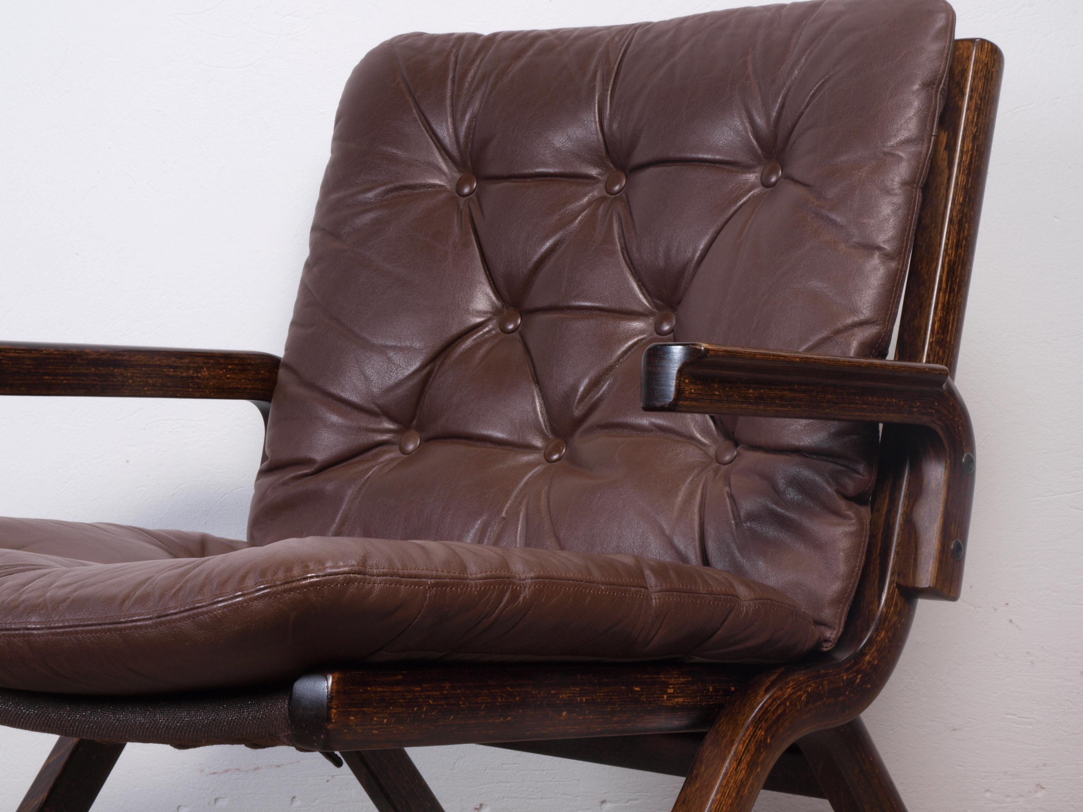 Ekornes Norway, Leather folding chair 1960s In Good Condition In Store Heddinge, DK
