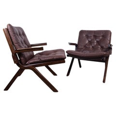 Ekornes Norwegen, Faltstuhl aus Leder 1960er Jahre