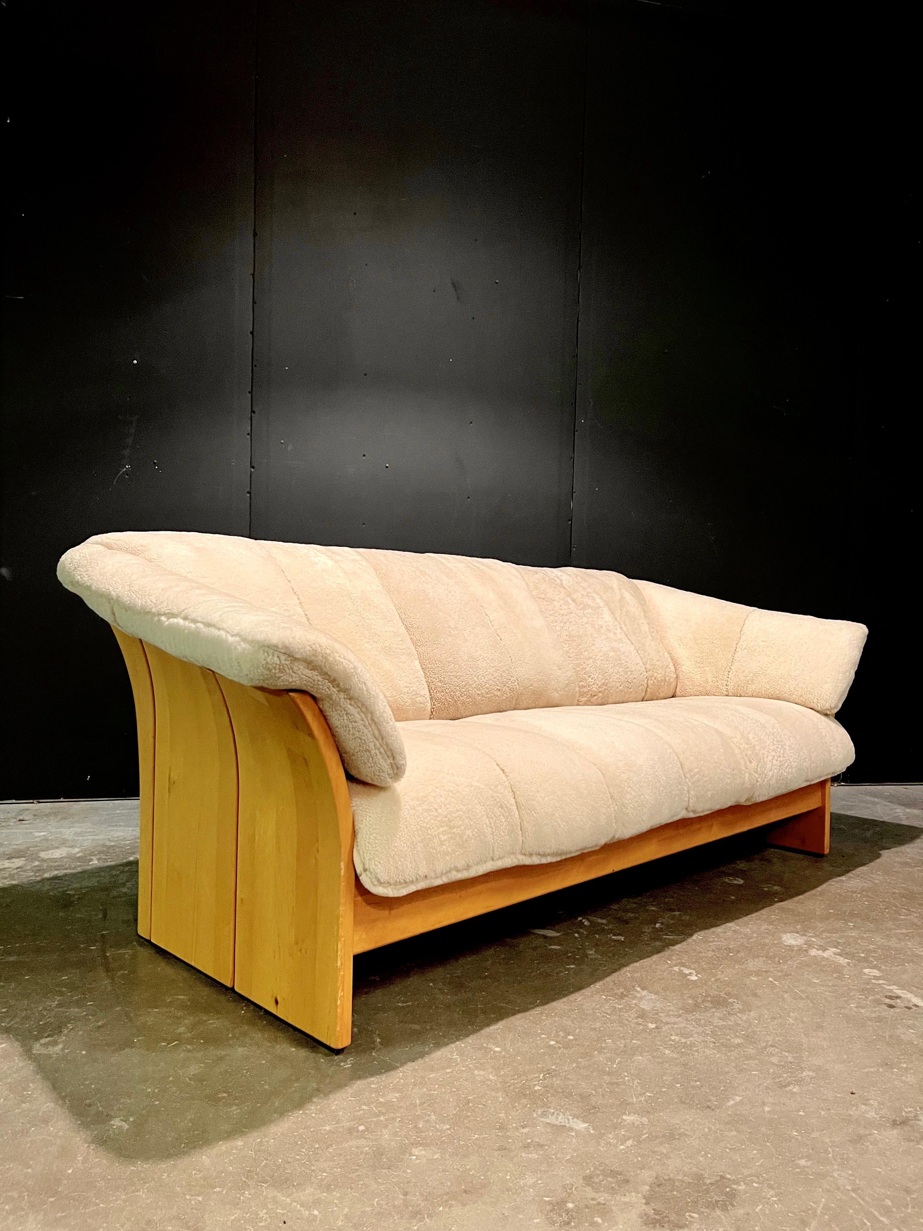 Ekornes Postmodern Sheepskin Sofa, Shearling, Scandinavian Art Deco Style For Sale 2