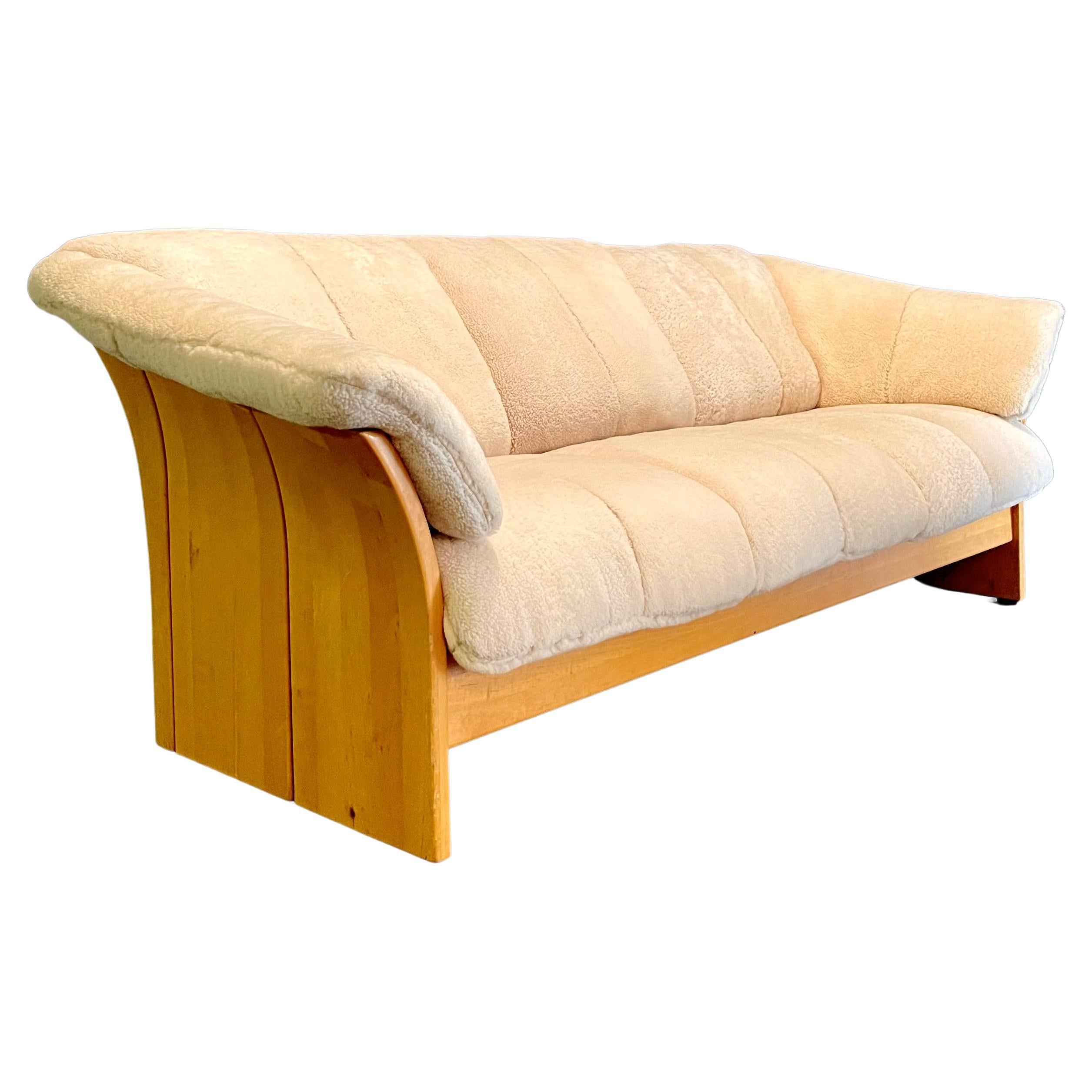 Ekornes Postmodern Sheepskin Sofa, Shearling, Scandinavian Art Deco Style For Sale