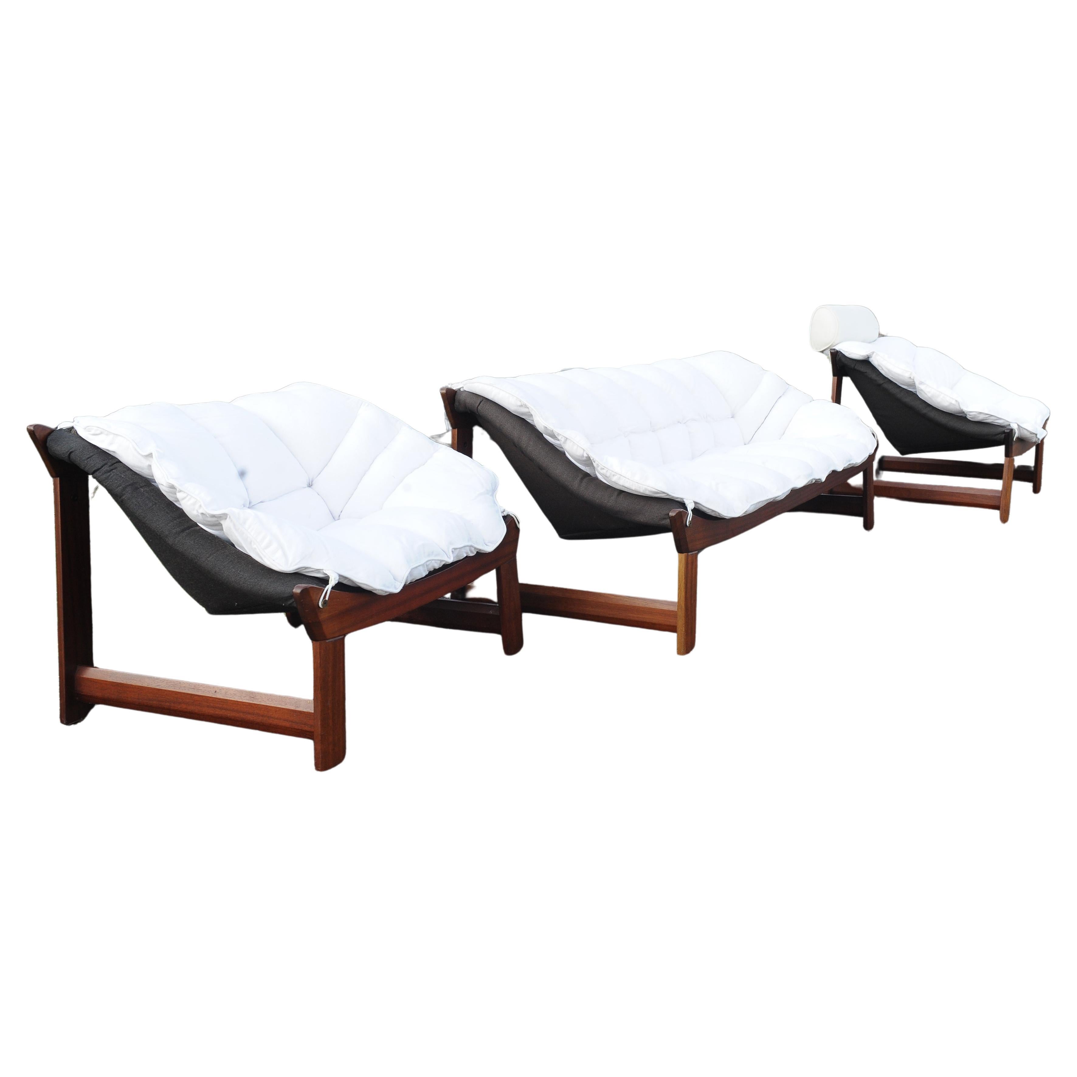 Norwegian Ekornes Prototype Three Seater Sofa Suite & Two Armchairs Made in Norway 1970's For Sale