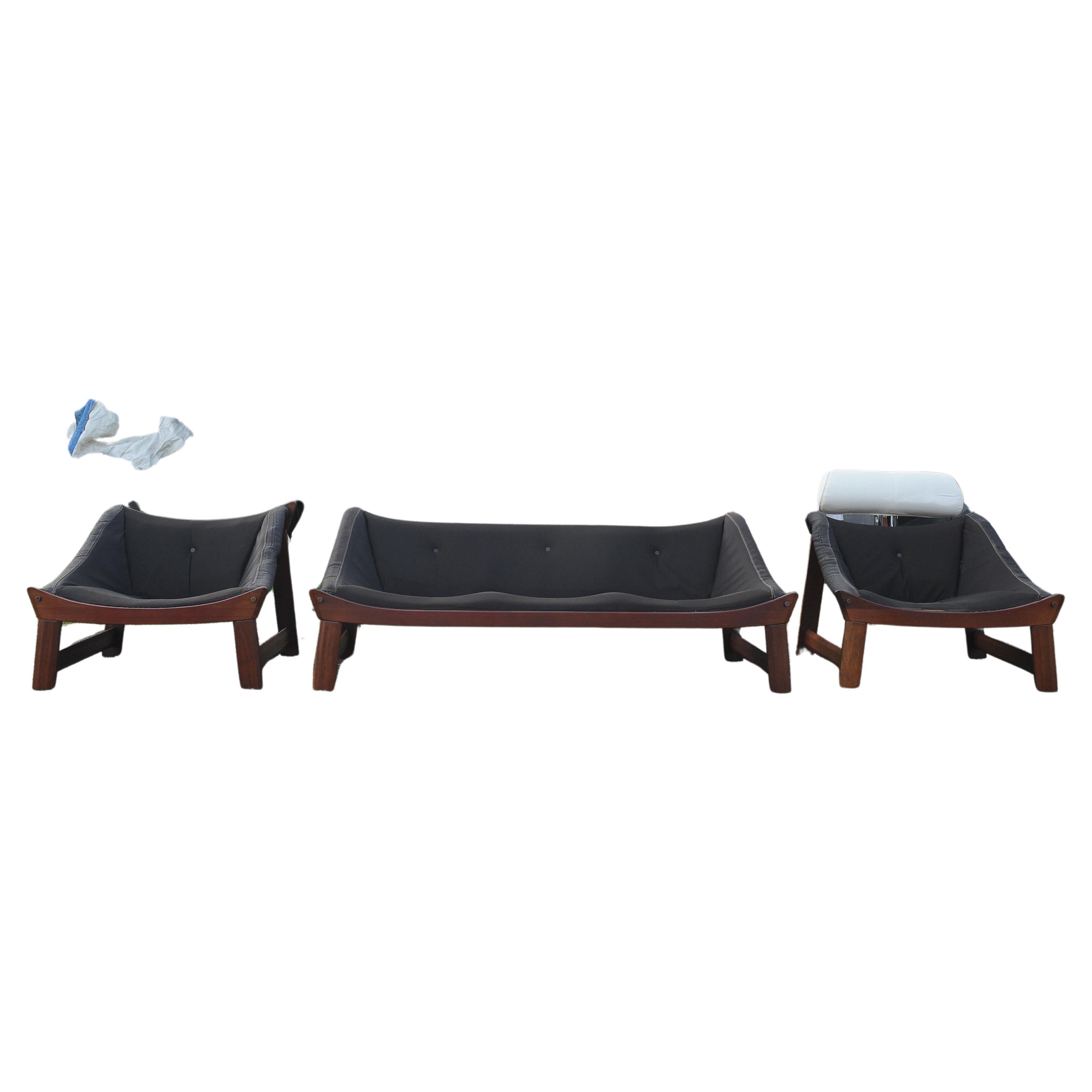 Teak Ekornes Prototype Three Seater Sofa Suite & Two Armchairs Made in Norway 1970's For Sale