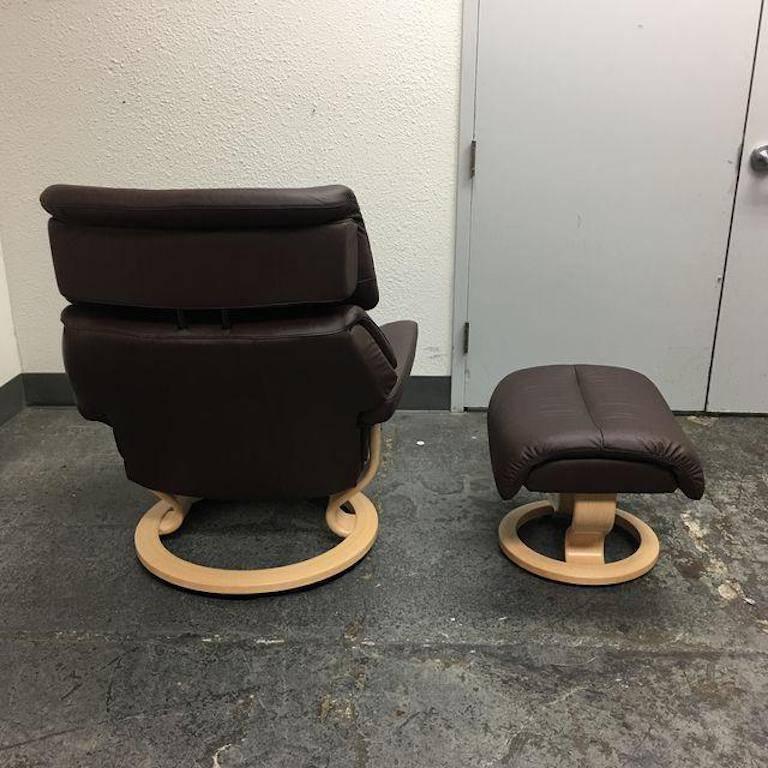 Leather Ekornes Reclining Chair and Ottoman Set