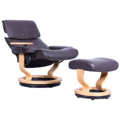 Ekornes Stressless Admiral Sessel & Fußhocker Set Braunes Leder Liegestuhl