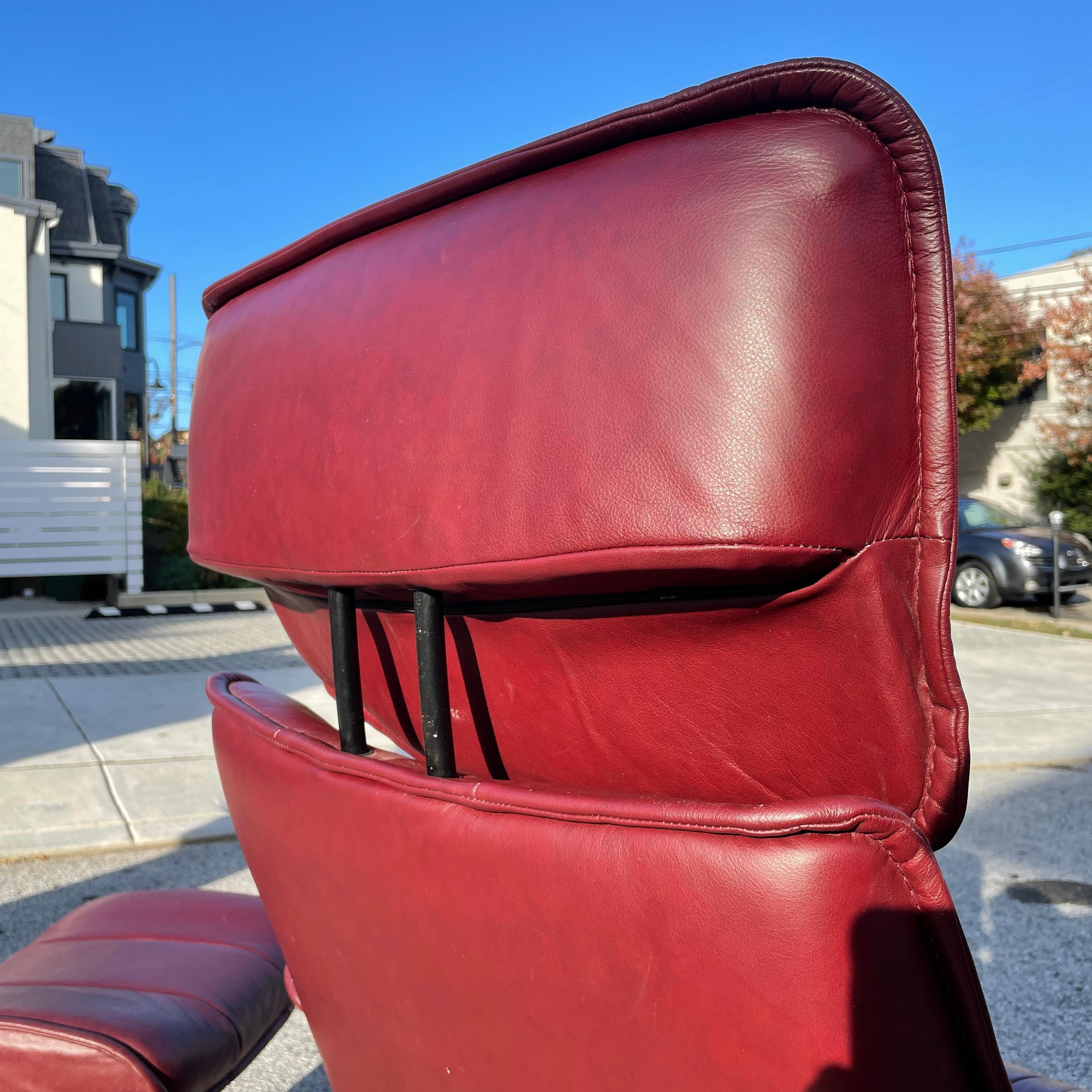 20th Century Ekornes Stressless Admiral Maroon Leather Recliner and Ottoman