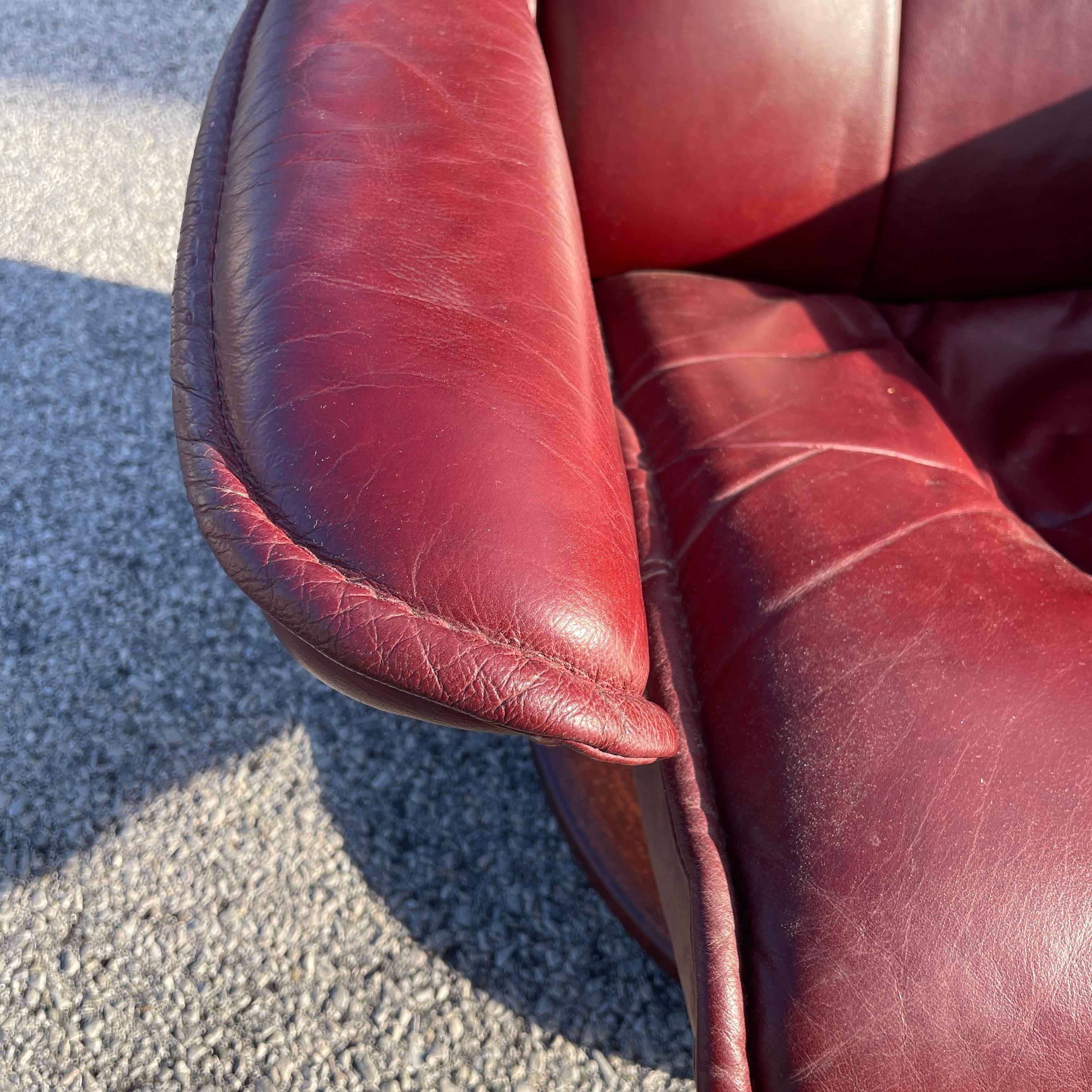 Ekornes Stressless Admiral Maroon Leather Recliner and Ottoman 2