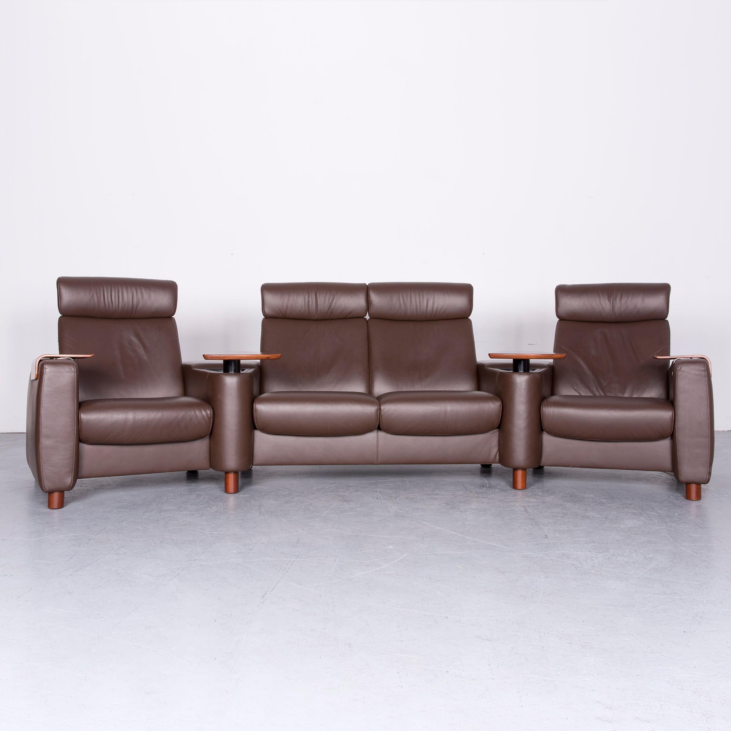 German Ekornes Stressless Arion Sofa Brown Leather Four-Seat Couch with Function