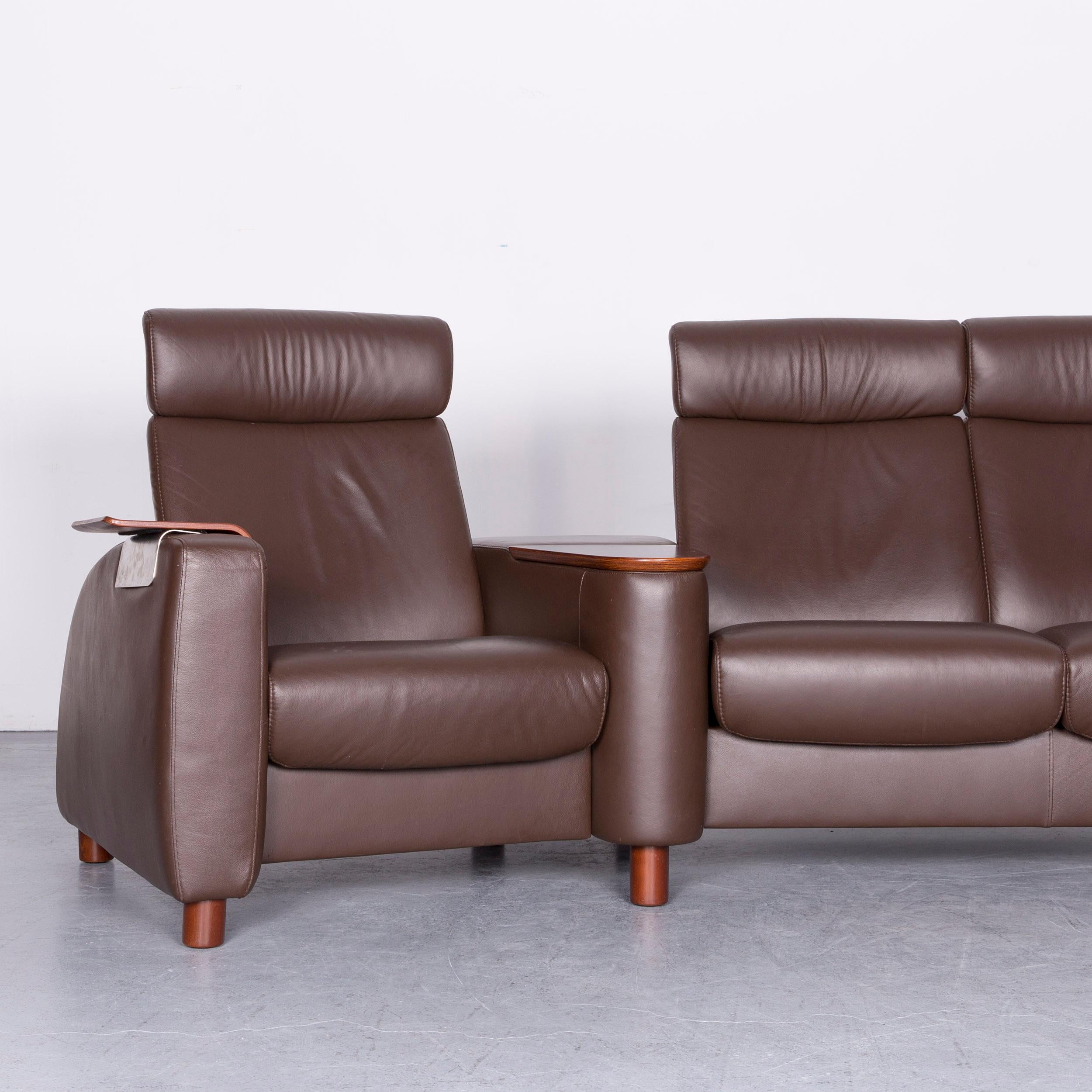Ekornes Stressless Arion Sofa Brown Leather Four-Seat Couch with Function In Good Condition In Cologne, DE