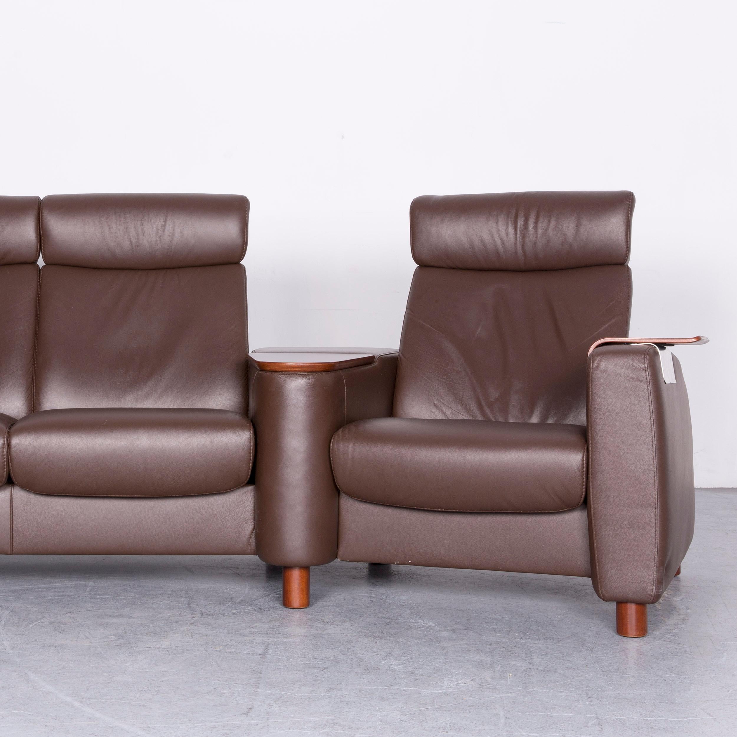 Contemporary Ekornes Stressless Arion Sofa Brown Leather Four-Seat Couch with Function