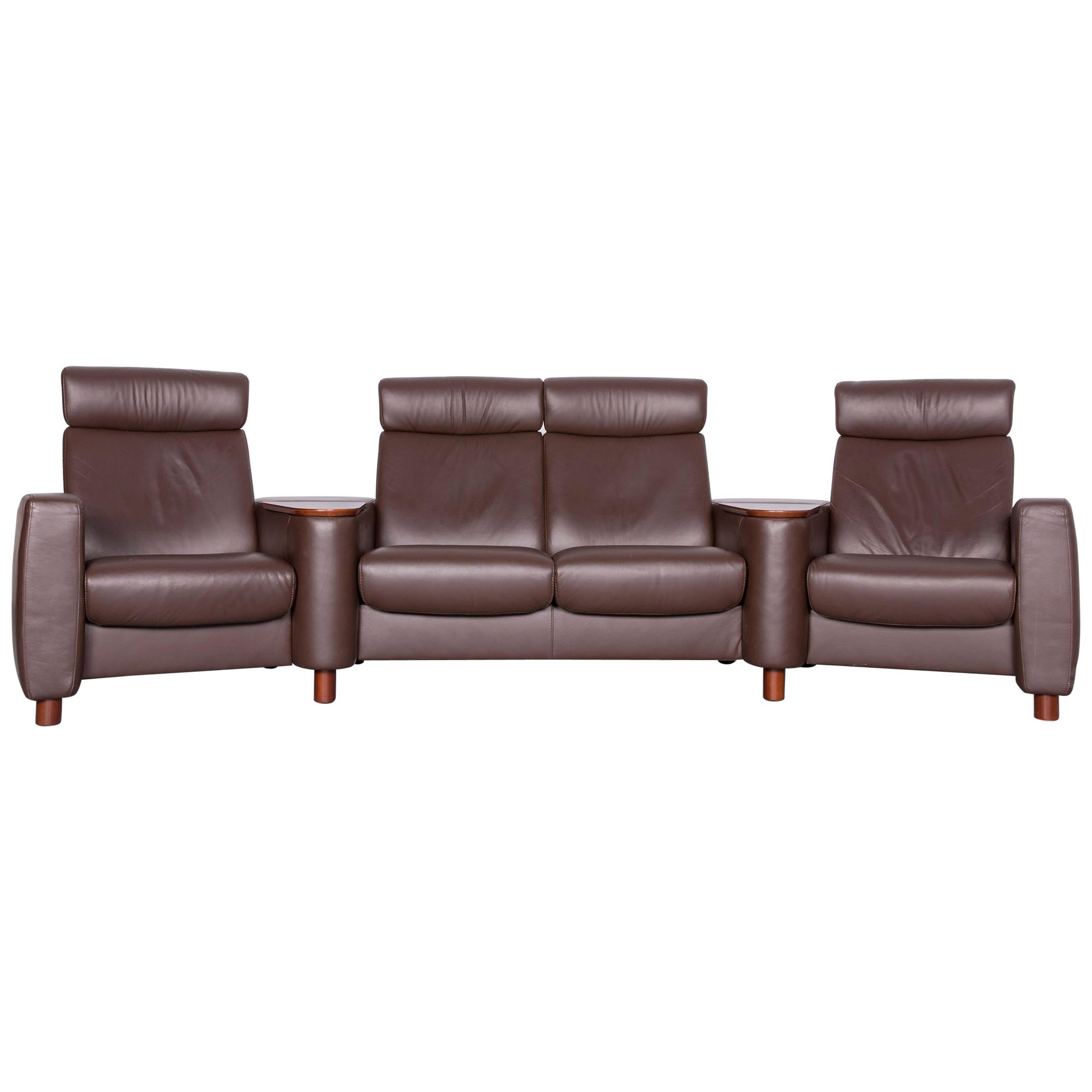 Ekornes Stressless Arion Sofa Brown Leather Four-Seat Couch with Function