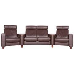 Used Ekornes Stressless Arion Sofa Brown Leather Four-Seat Couch with Function