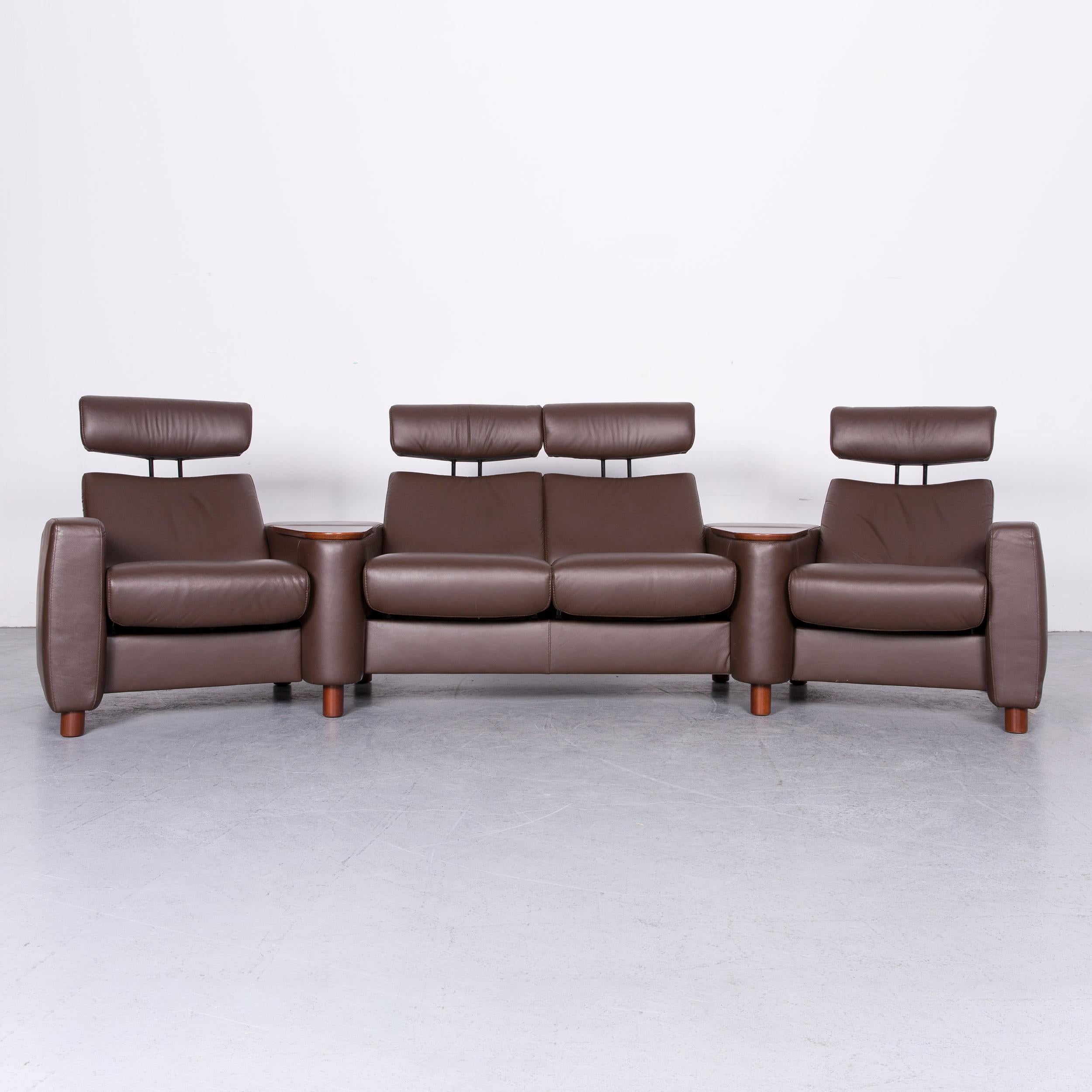 German Ekornes Stressless Arion Sofa Footstool Set Brown Leather Four-Seat Couch