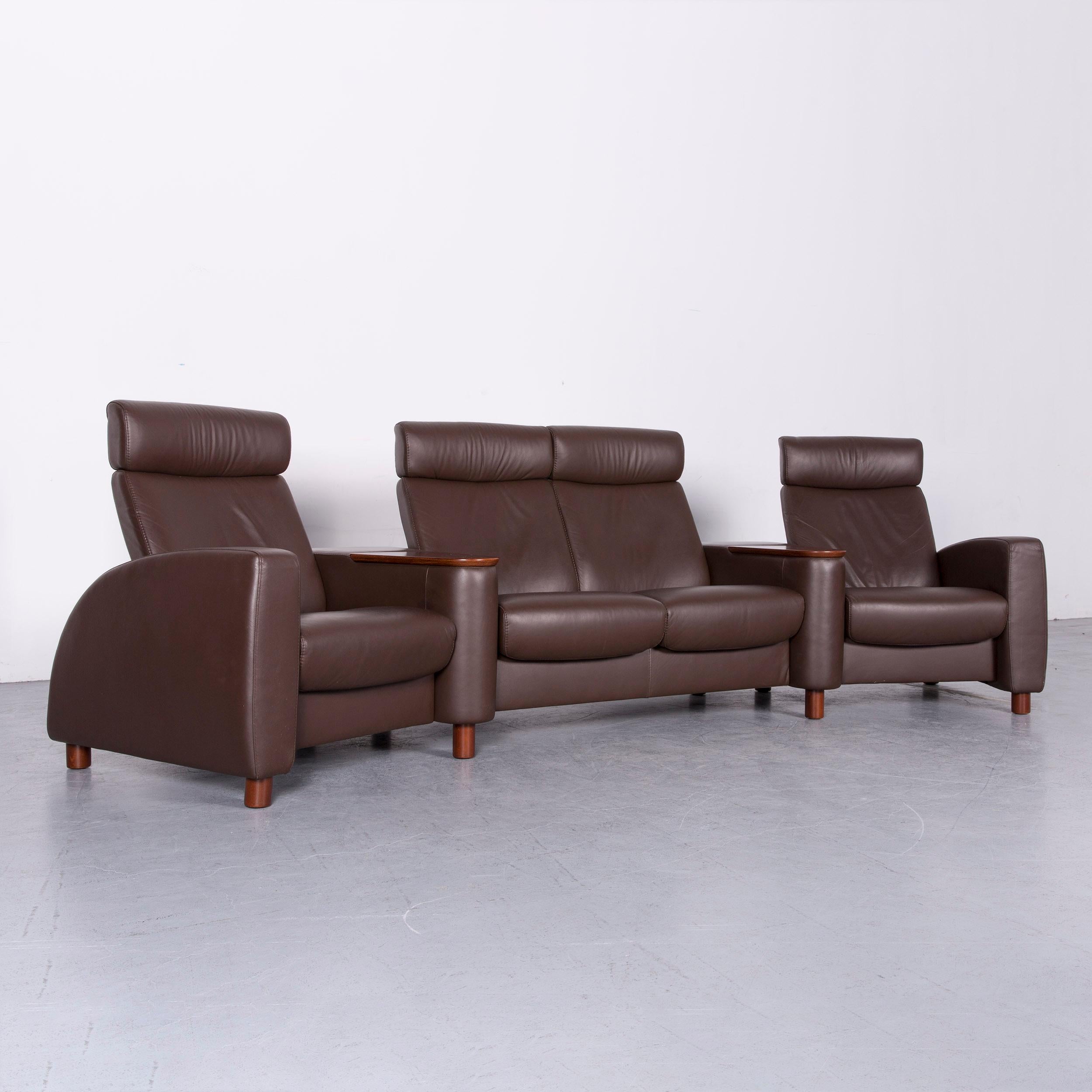 Ekornes Stressless Arion Sofa Footstool Set Brown Leather Four-Seat Couch In Good Condition In Cologne, DE