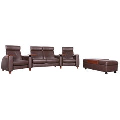Used Ekornes Stressless Arion Sofa Footstool Set Brown Leather Four-Seat Couch