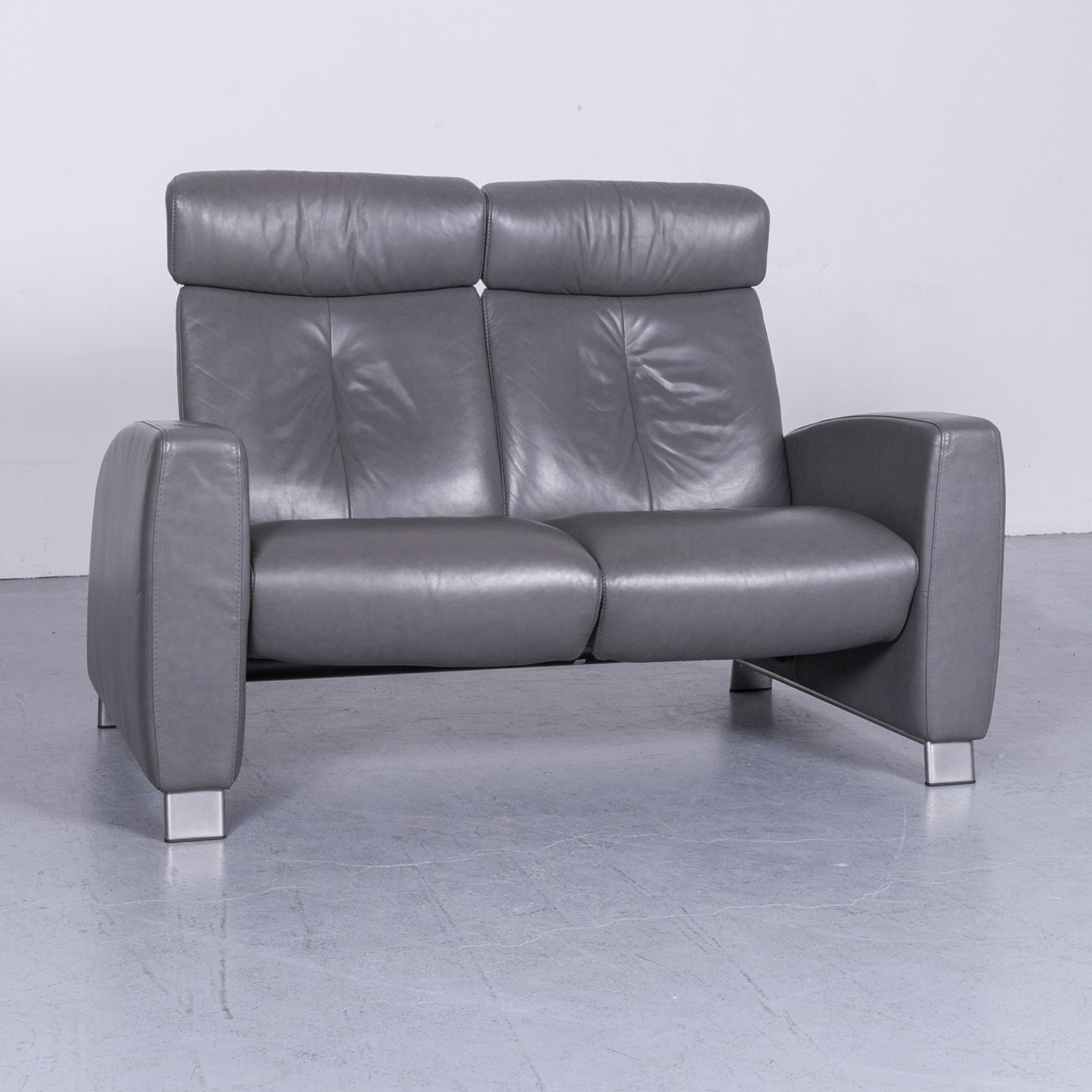 two seater grey leather sofa