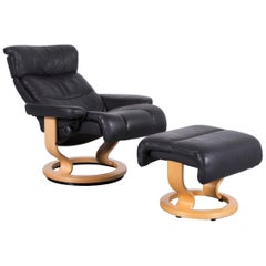 Ekornes Stressless Armchair Set Black Leather Modern Recliner Chair