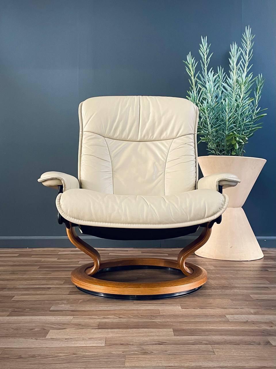 Swedish Ekornes Stressless Beige Leather Reclining Swivel Lounge Chair
