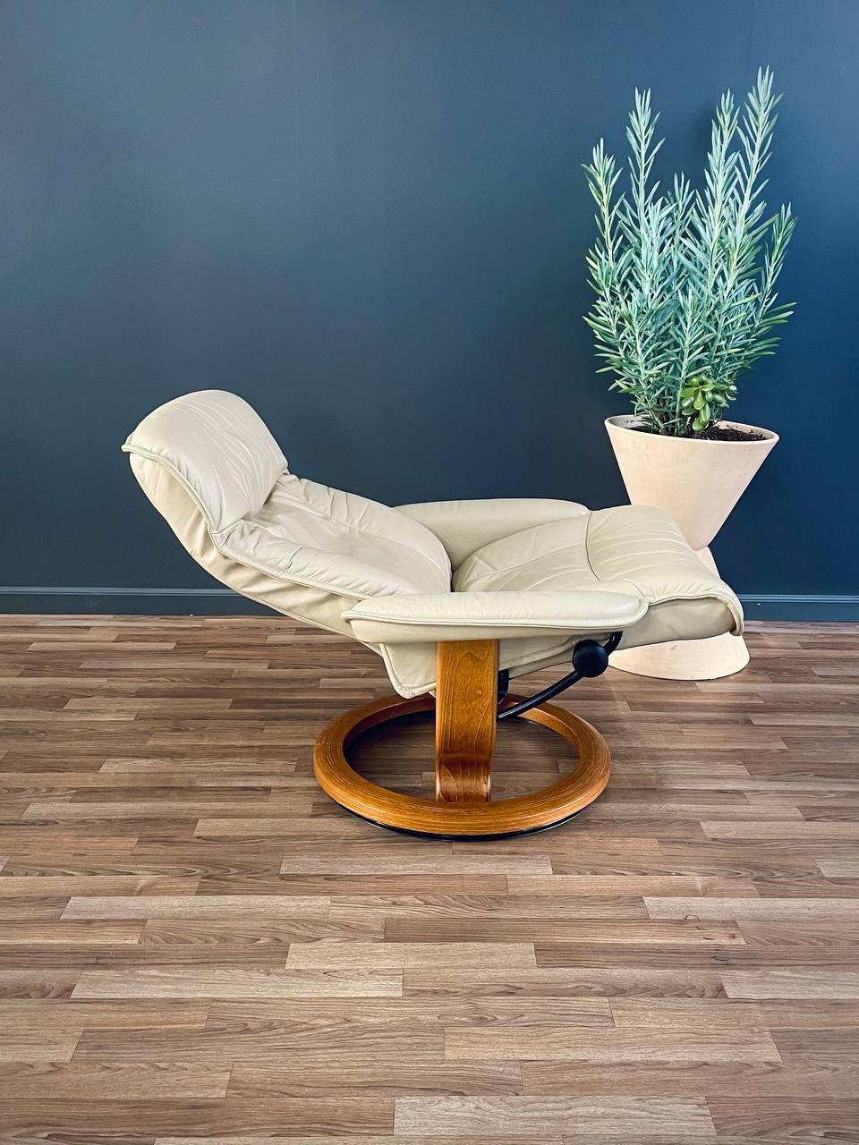 Ekornes Stressless Beige Leather Reclining Swivel Lounge Chair 1