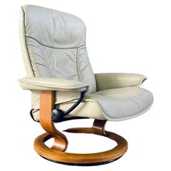 Used Ekornes Stressless Beige Leather Reclining Swivel Lounge Chair