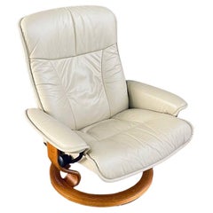 Used Ekornes Stressless Beige Leather Reclining Swivel Lounge Chair