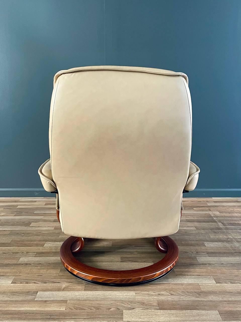 Ekornes Stressless Beige Leather Reclining Swivel Lounge Chair with Ottoman 1