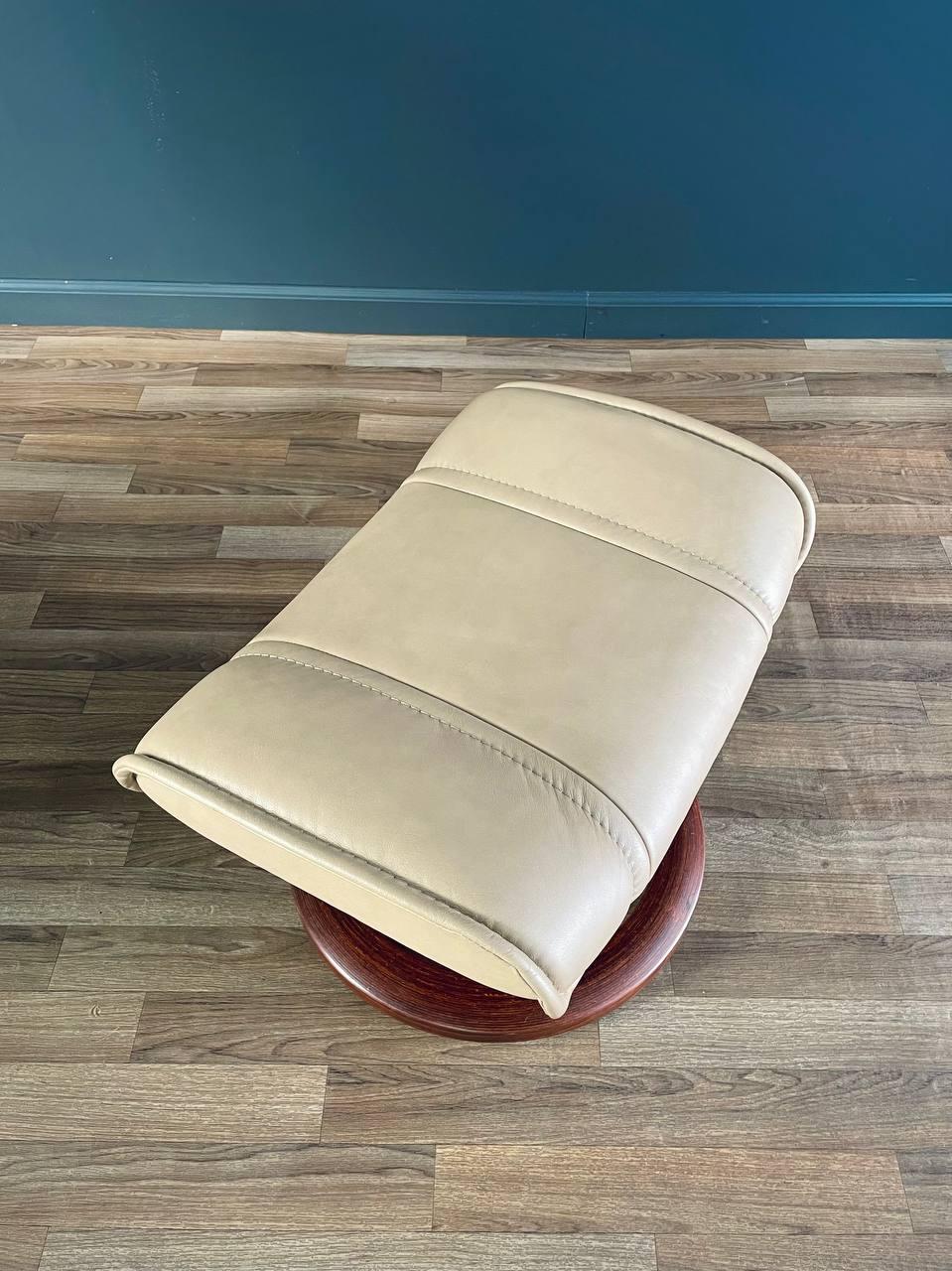 Ekornes Stressless Beige Leather Reclining Swivel Lounge Chair with Ottoman 2
