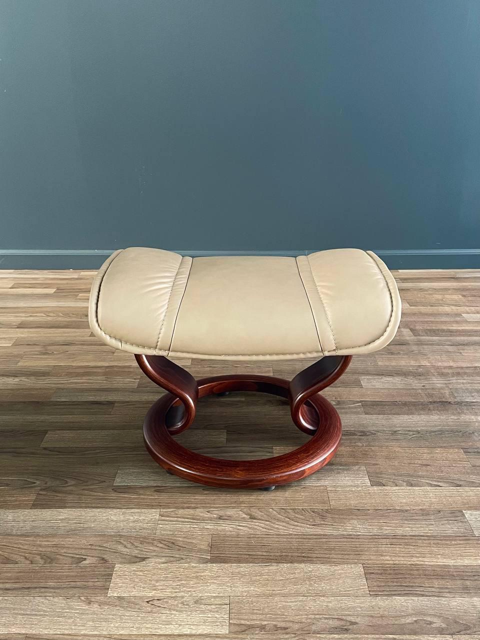 Ekornes Stressless Beige Leather Reclining Swivel Lounge Chair with Ottoman 2