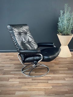 Ekornes Stressless Black Leather & Chrome Reclining Swivel Lounge Chair