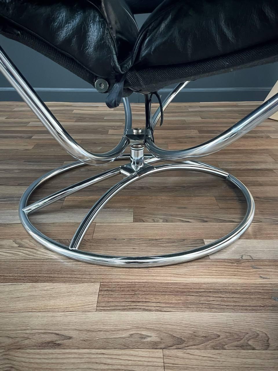 Ekornes Stressless Black Leather & Chrome Reclining Swivel Lounge Chair 1