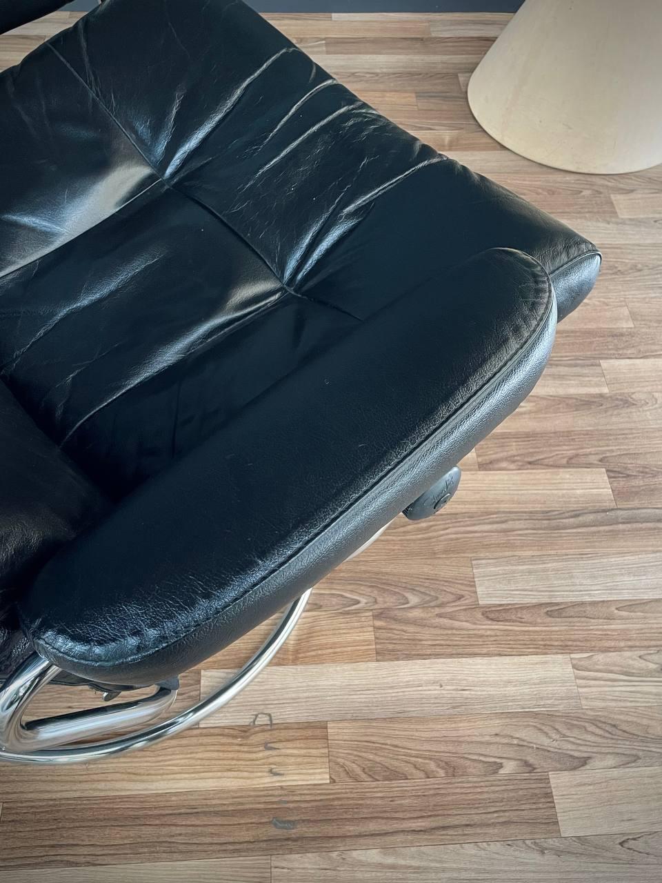 Ekornes Stressless Black Leather & Chrome Reclining Swivel Lounge Chair 2