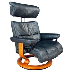 Ekornes Stressless Black Leather Reclining Swivel Lounge Chair