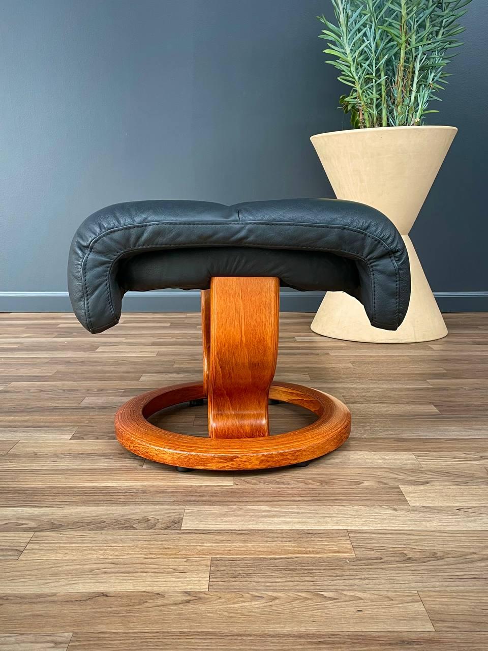 Ekornes Stressless Black Leather Reclining Swivel Lounge Chair with Ottoman 1