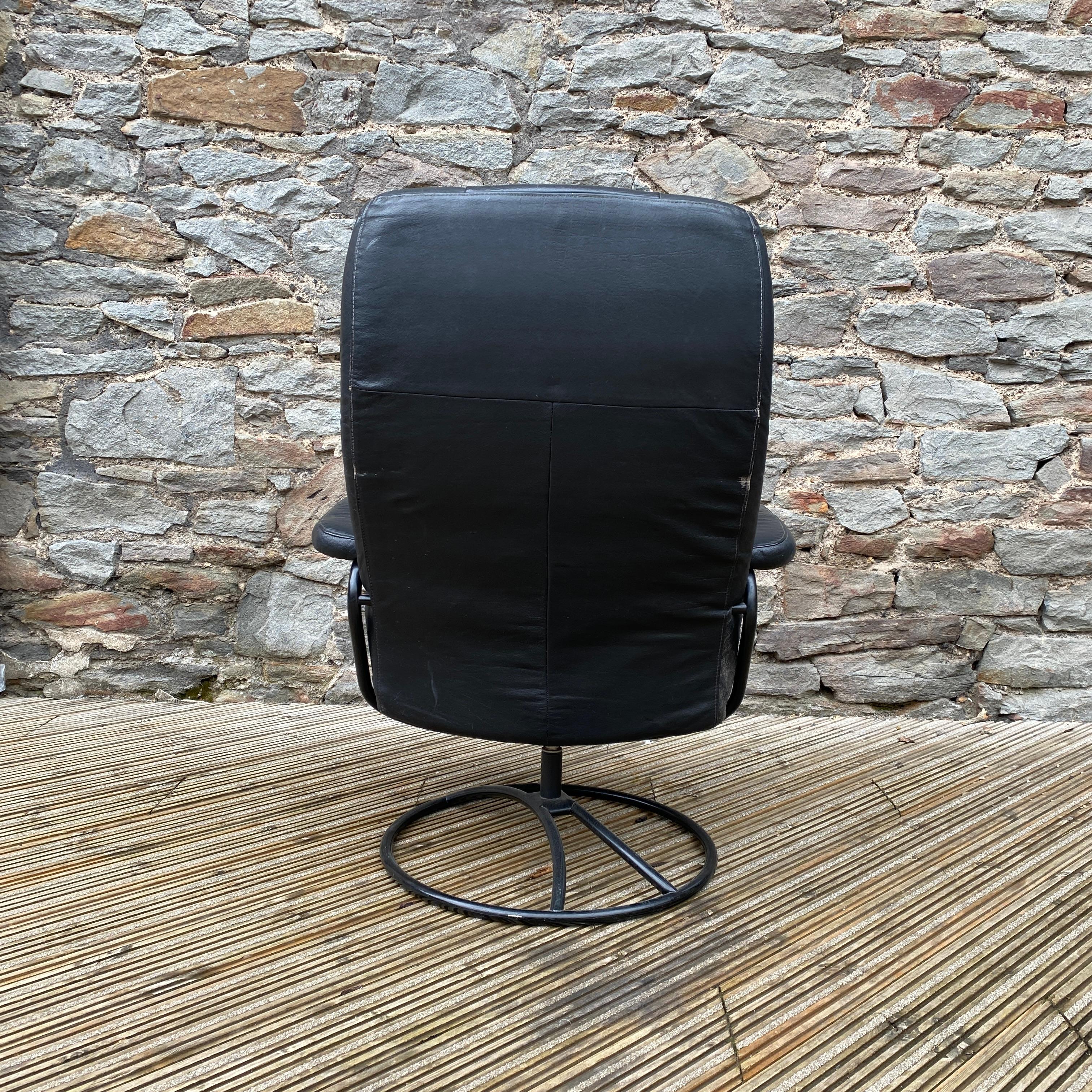 Ekornes Stressless Black Leather Swivel Reclining Lounge Chair Seat Arm Chair 1