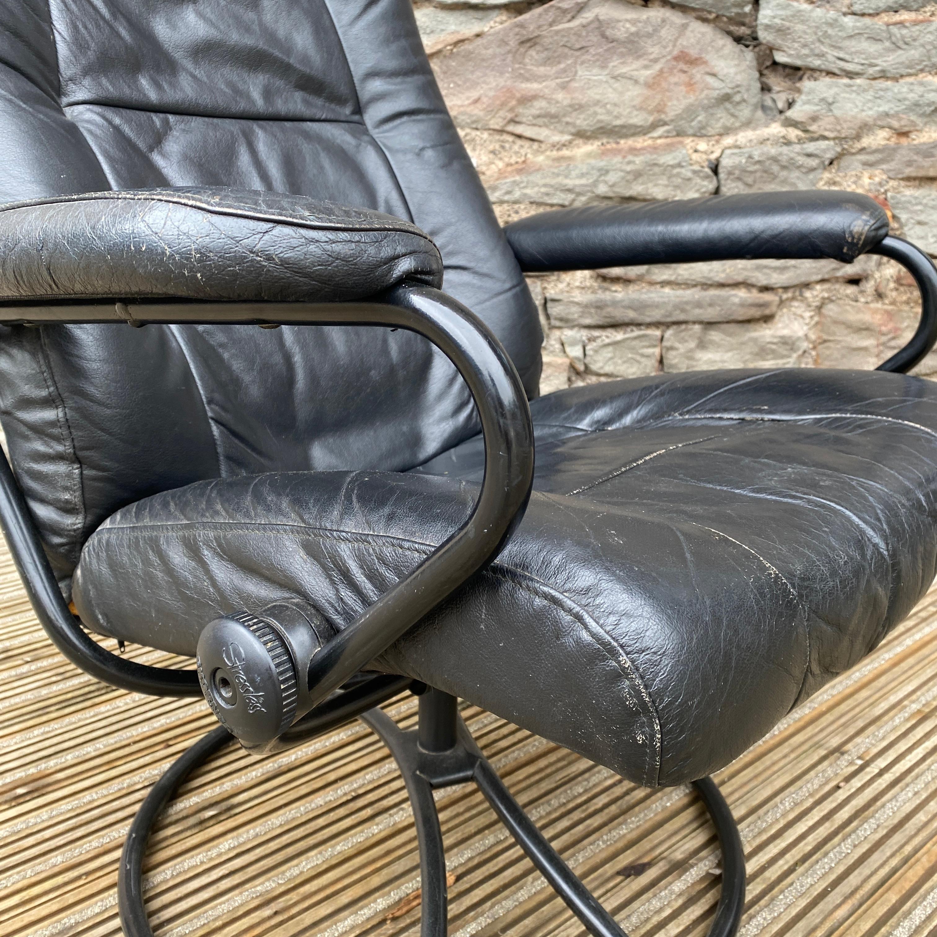 Ekornes Stressless Black Leather Swivel Reclining Lounge Chair Seat Arm Chair 2