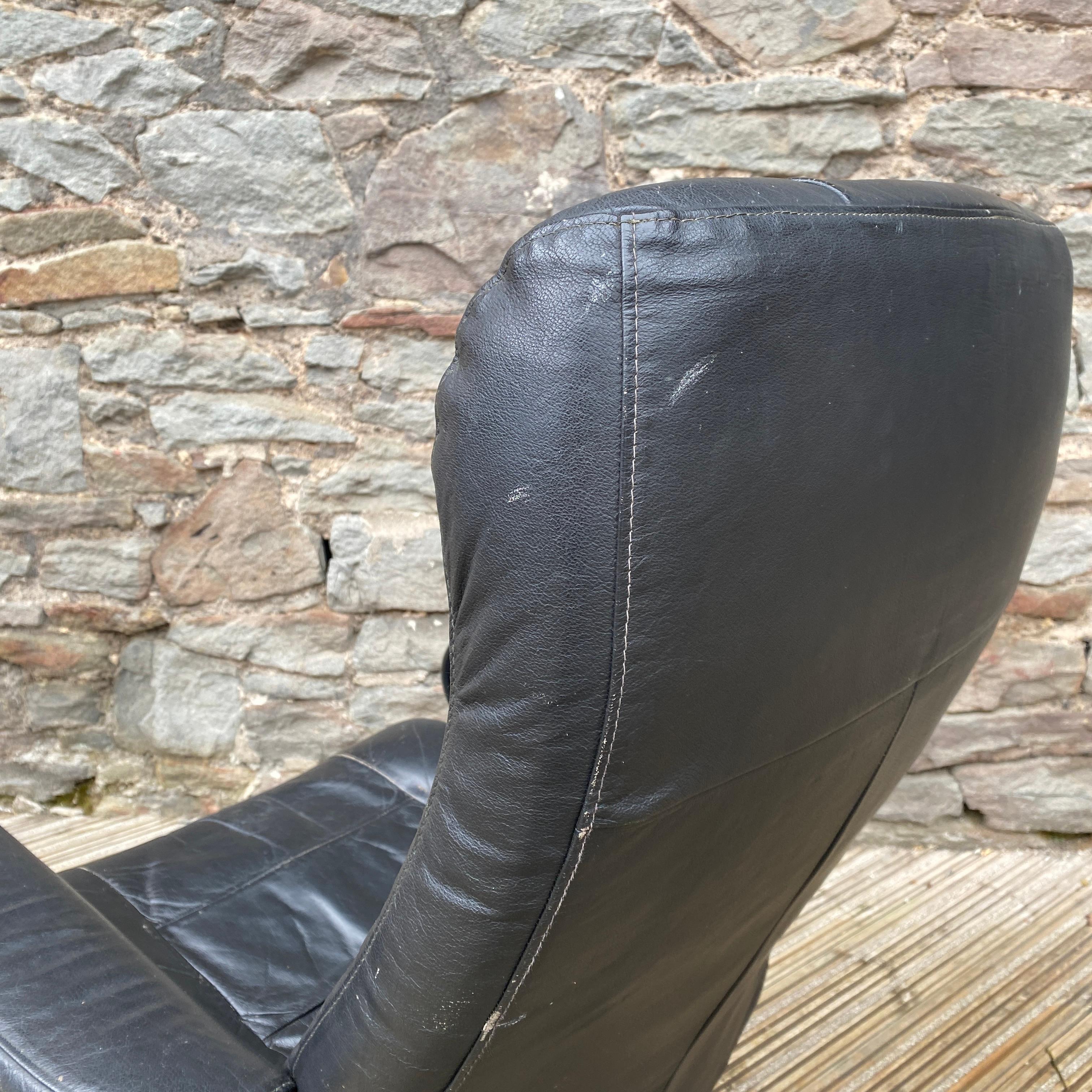 Ekornes Stressless Black Leather Swivel Reclining Lounge Chair Seat Arm Chair 4