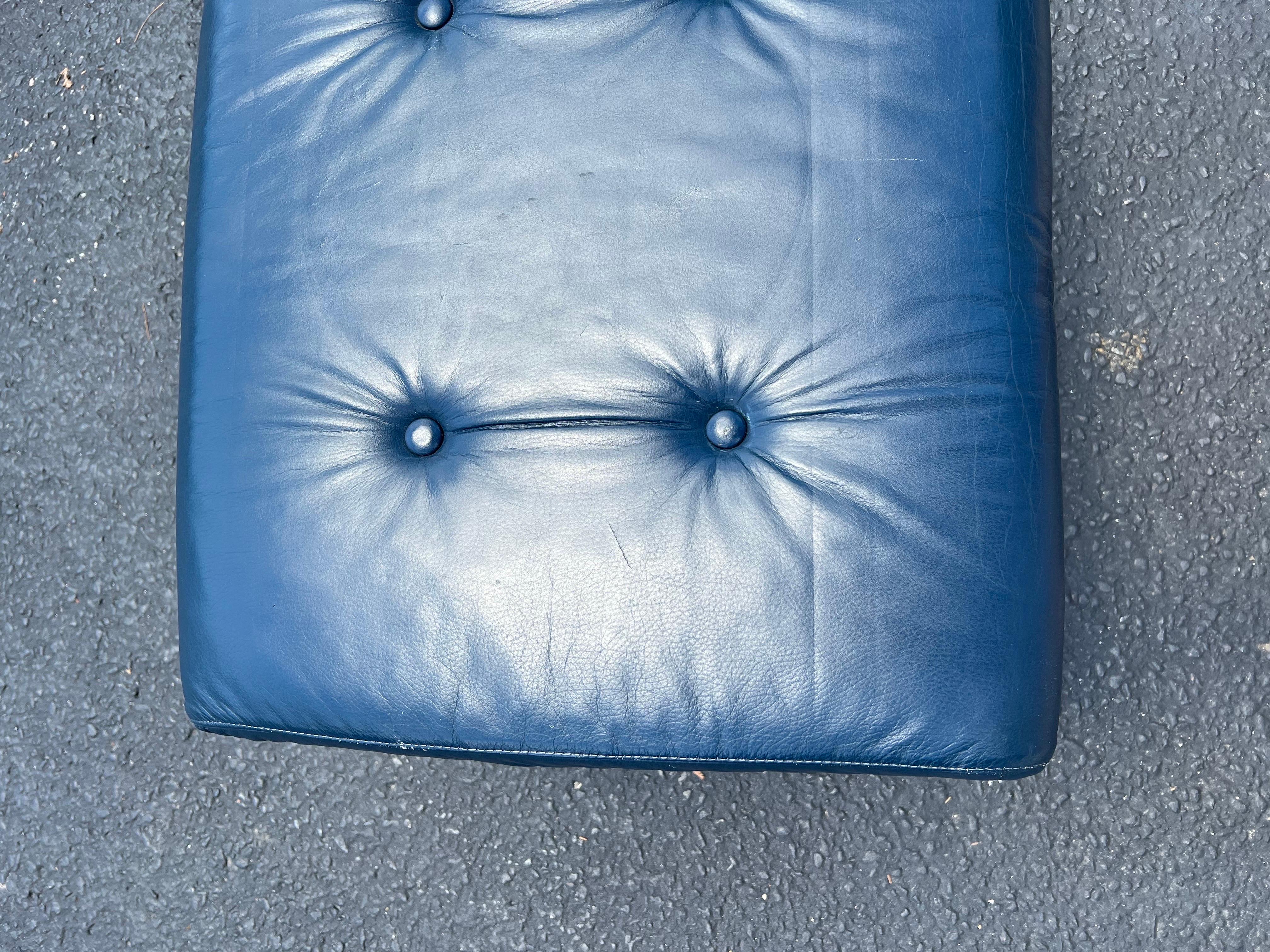 Ekornes Stressless Blue Leather Ottoman in Chrome  4