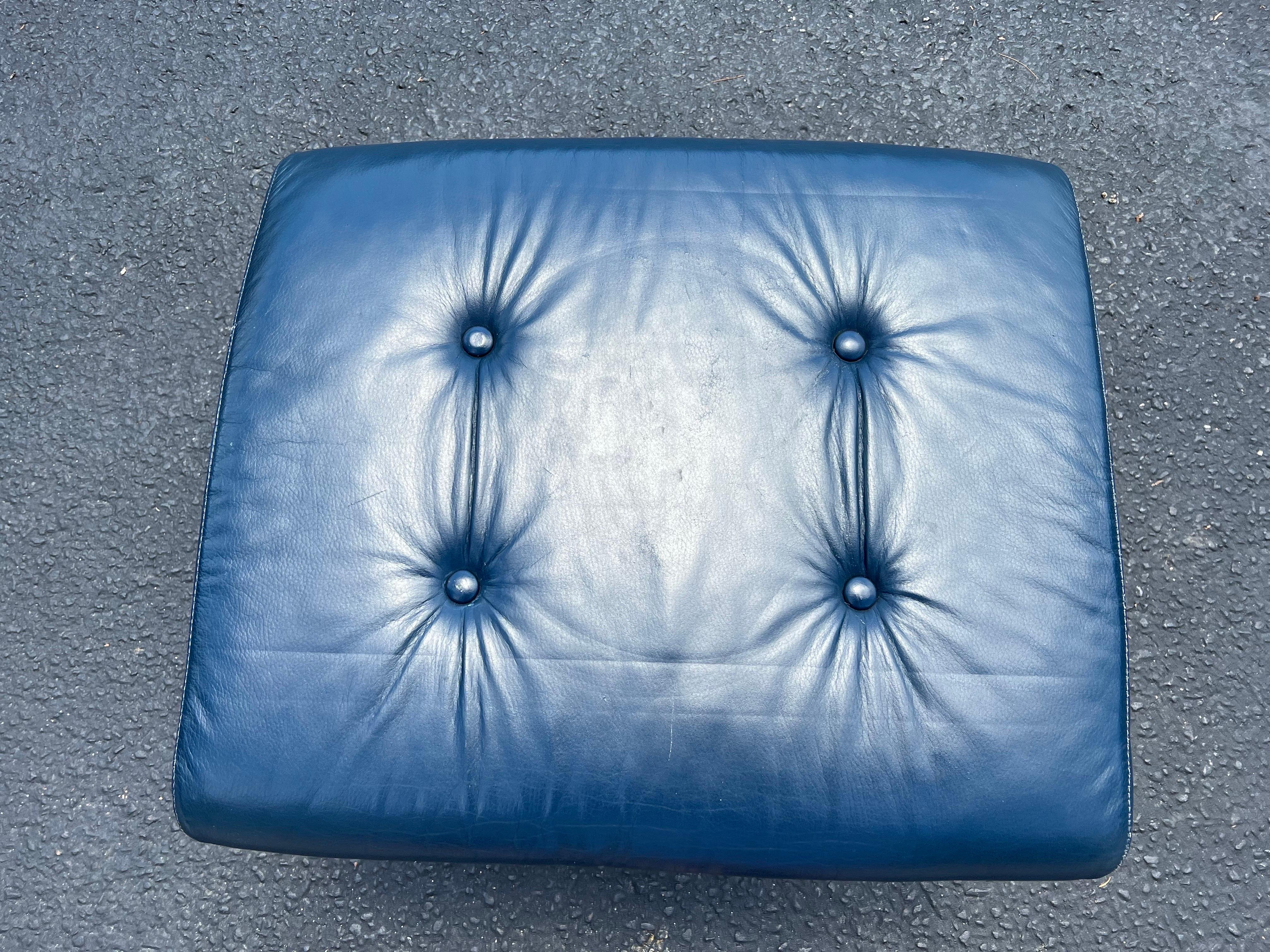 Ekornes Stressless Blue Leather Ottoman in Chrome  5