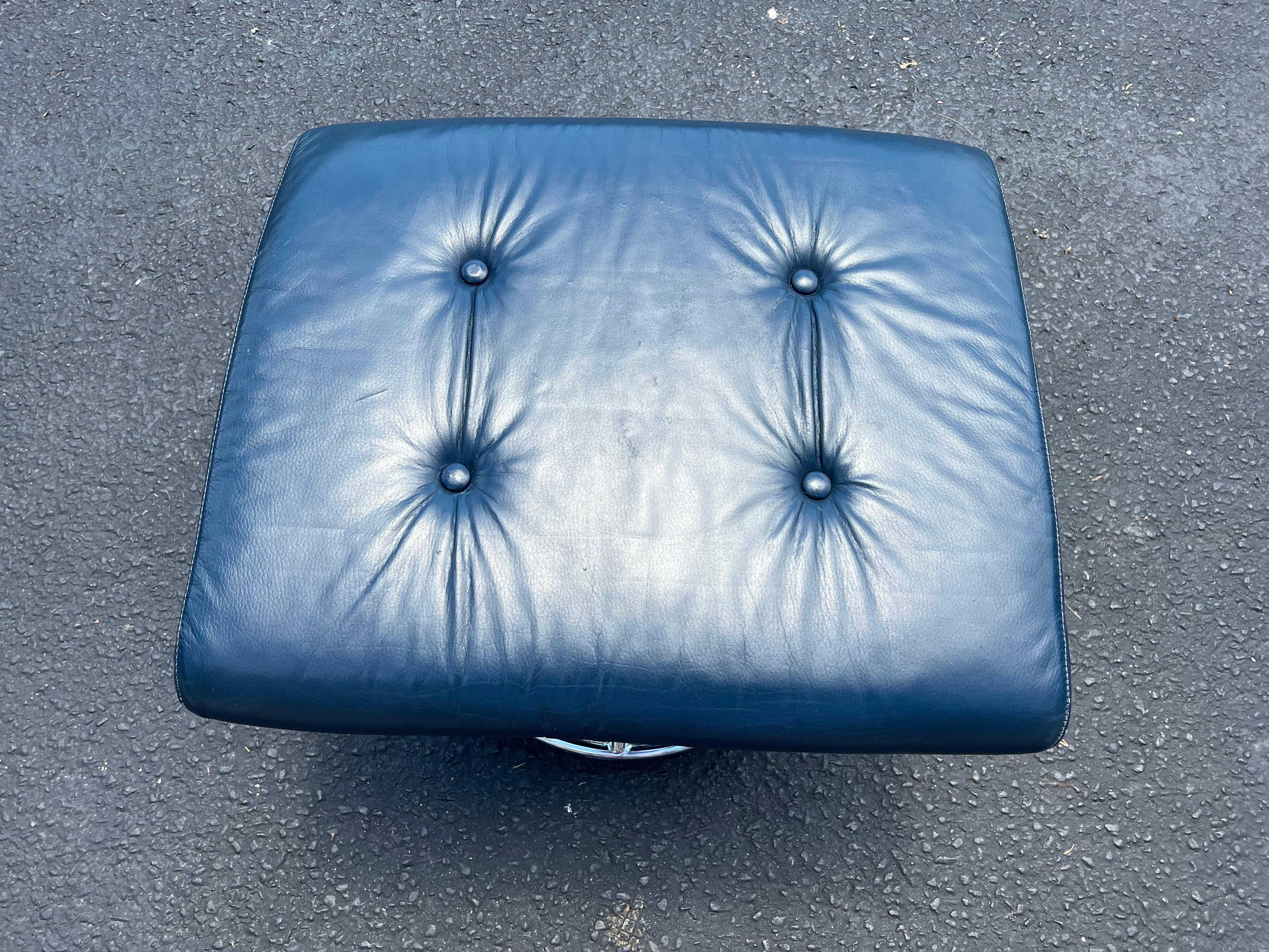 Ekornes Stressless Blue Leather Ottoman in Chrome  1