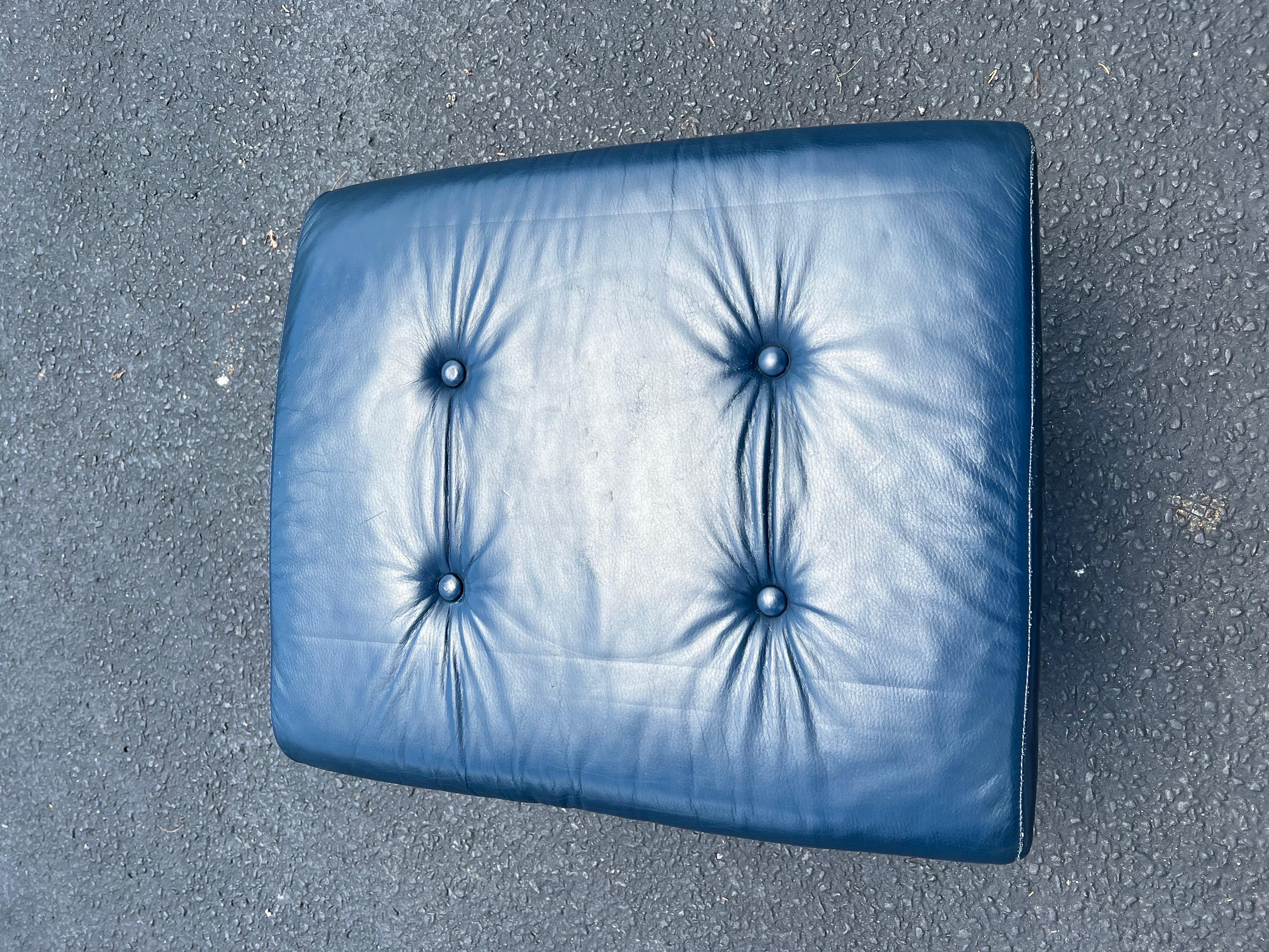 Ekornes Stressless Blue Leather Ottoman in Chrome 3