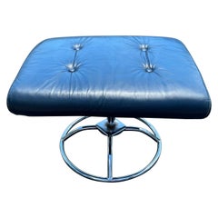Ekornes Stressless Blue Leather Ottoman in Chrome