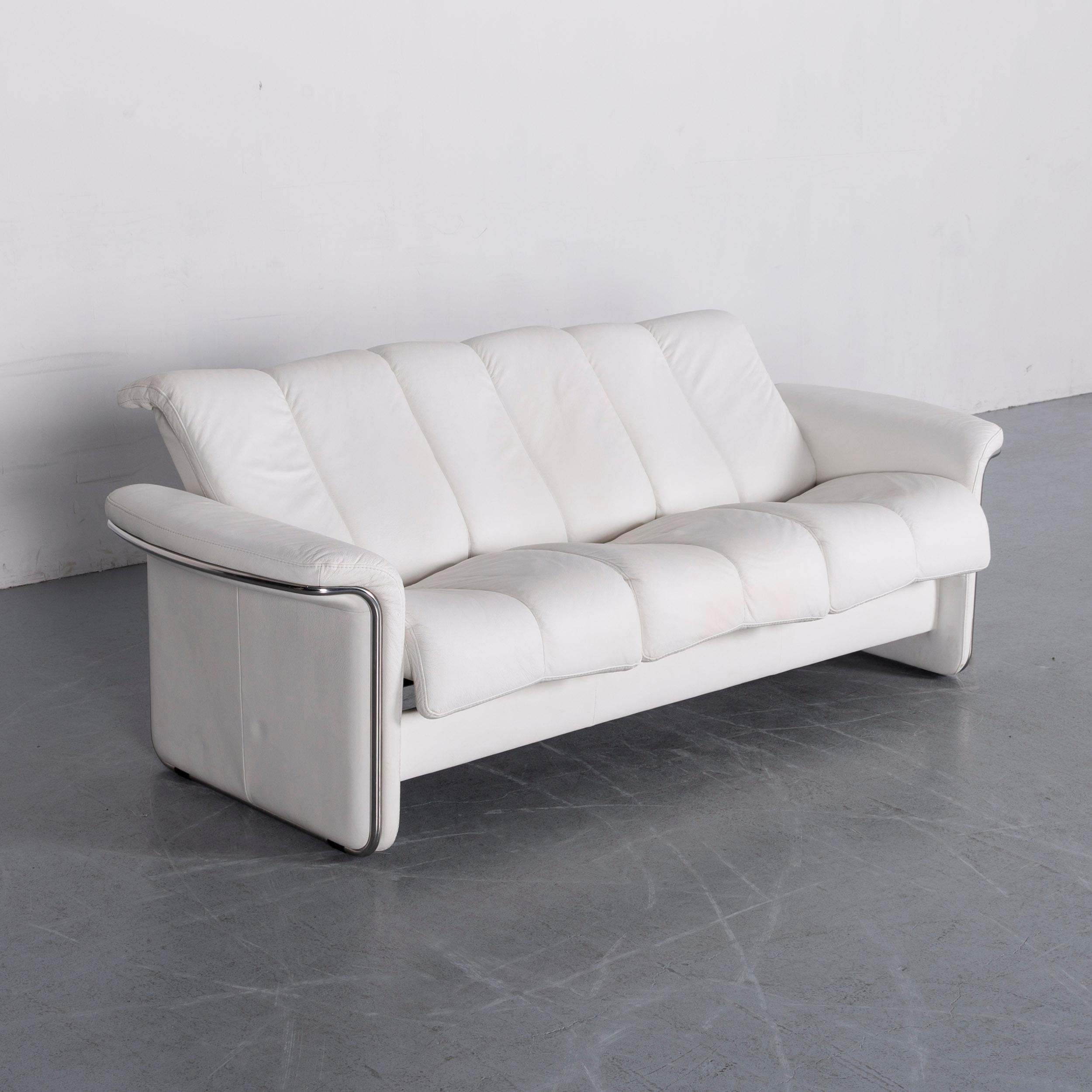 Contemporary Ekornes Stressless Blues Sofa White Leather Three-Seat with Function For Sale