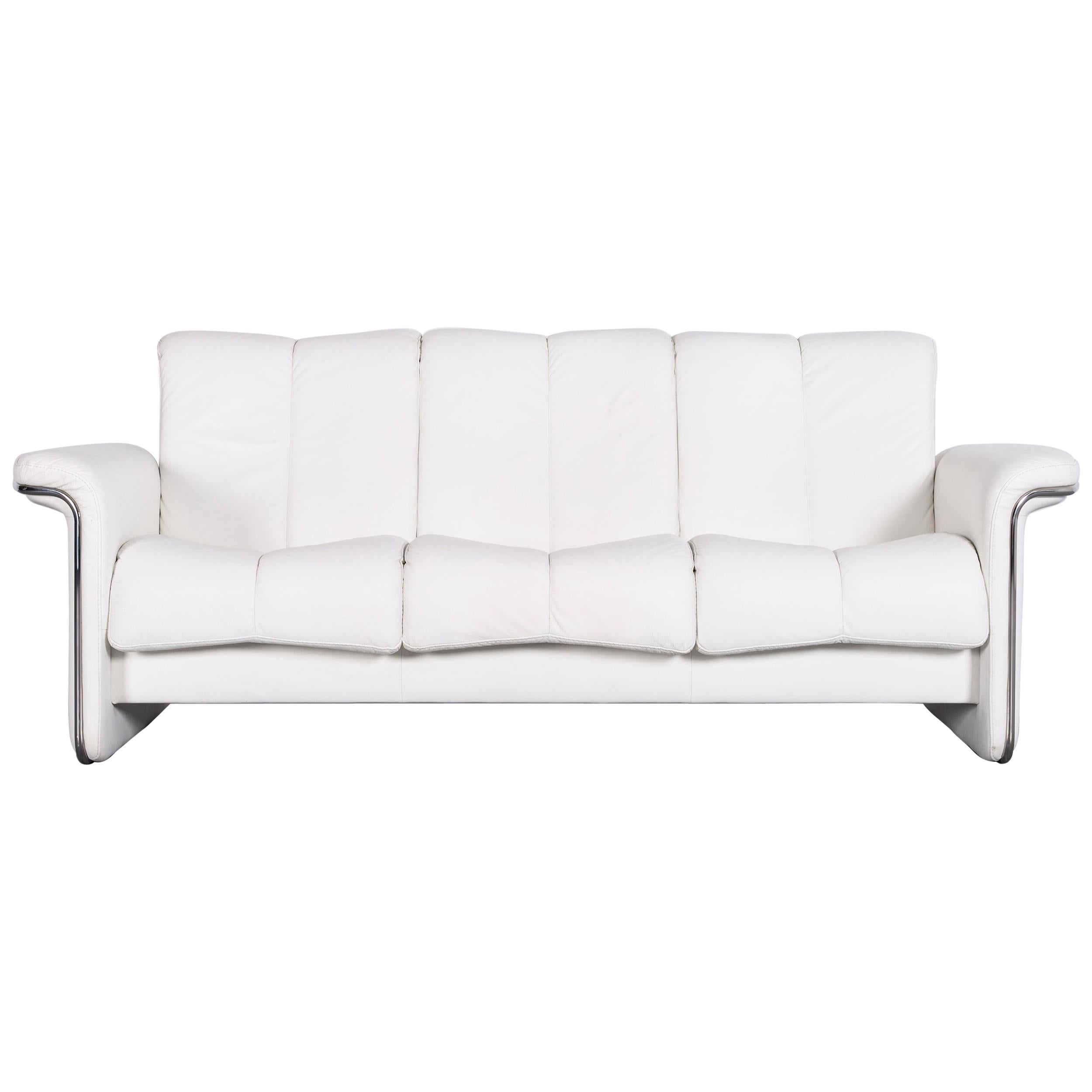 Ekornes Stressless Blues Sofa White Leather Three-Seat with Function For Sale