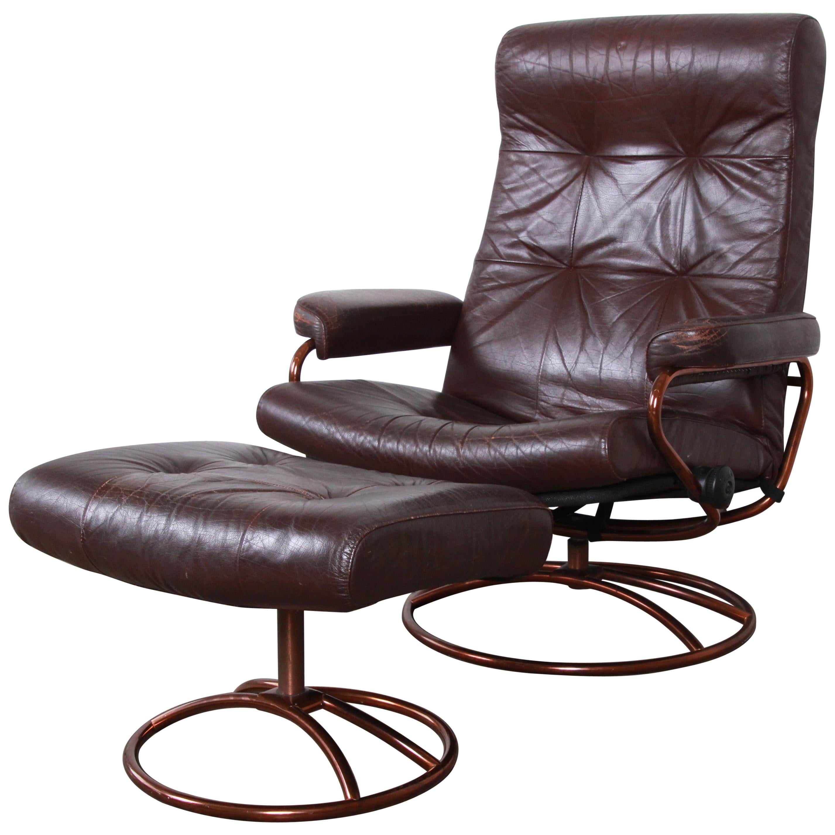 Ekornes Stressless Brown Leather Lounge Chair and Ottoman