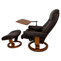 Stressless Ekornes Brown Leather Recliner & Ottoman Swing Computer Table Norway