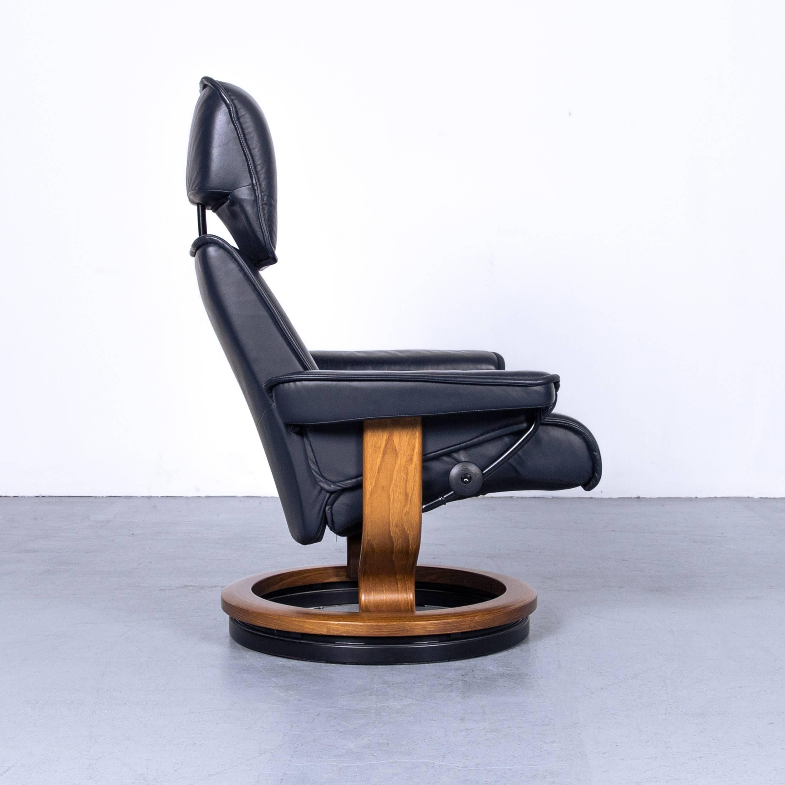 German Ekornes Stressless Buckingham L Armchair & Footstool Set Blue Leather Recliner