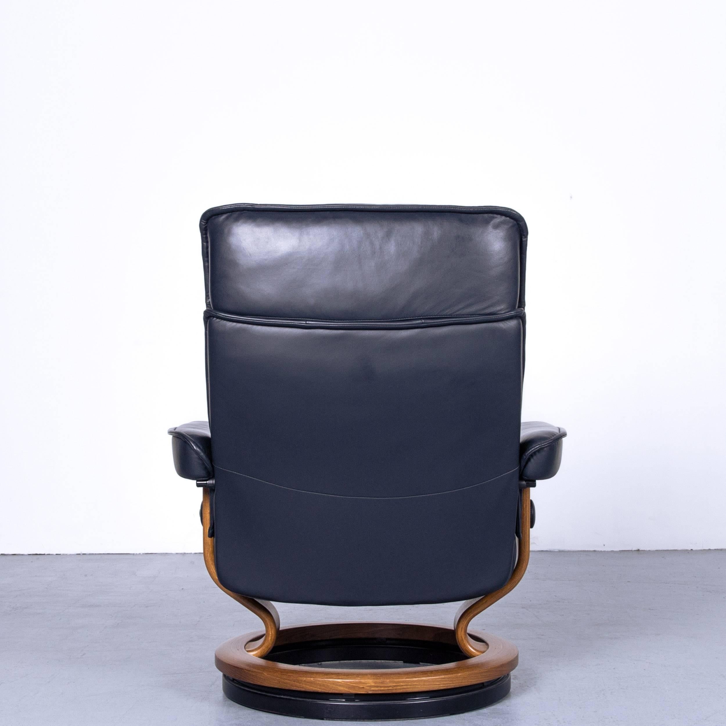 Ekornes Stressless Buckingham L Armchair & Footstool Set Blue Leather Recliner 1
