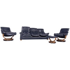 Ekornes Stressless Buckingham L Armchair and Sofa Set Blue Leather Recliner