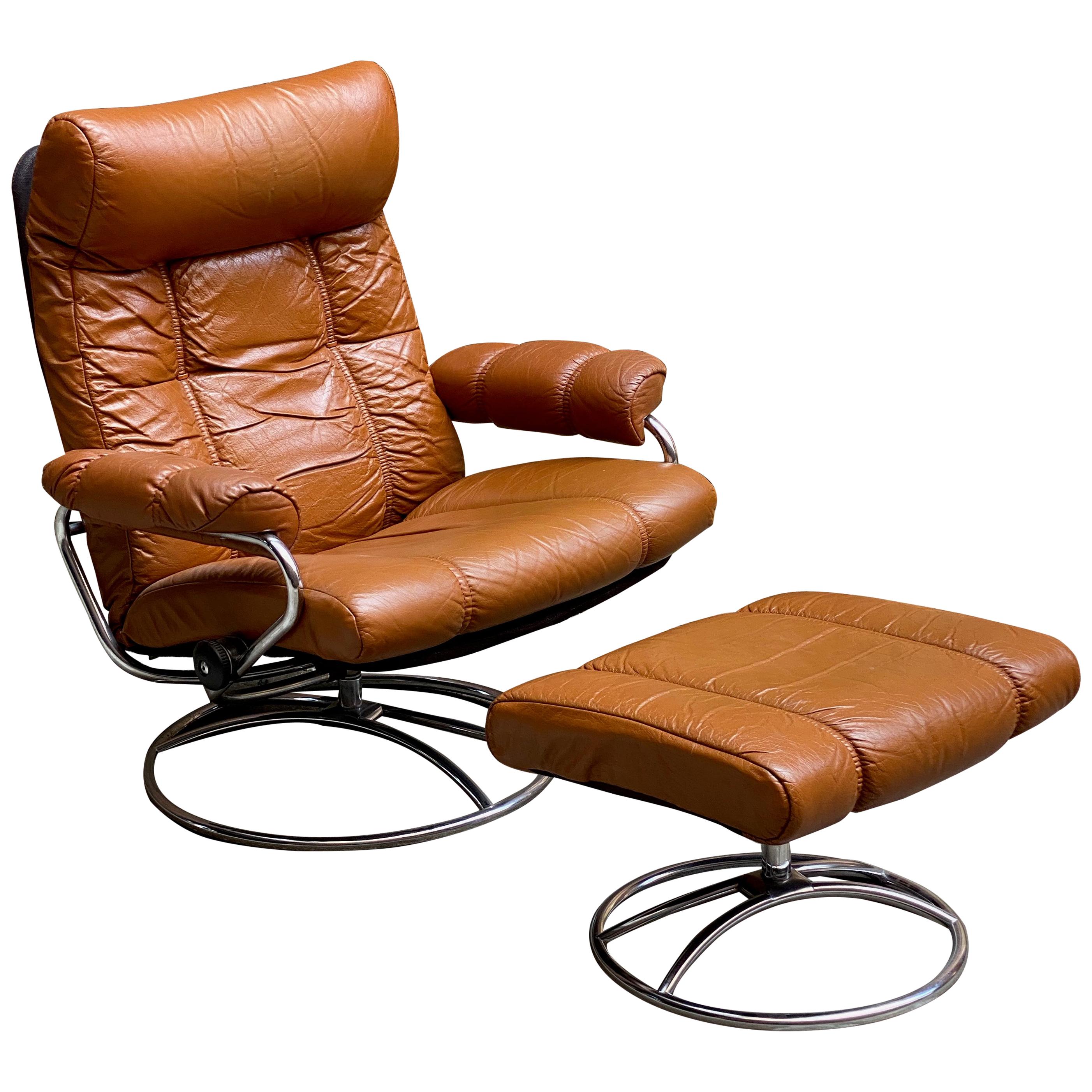 Ekornes Stressless Butterscotch Leather Lounge Chair and Ottoman