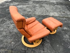 Ekornes Stressless Cognac Leather Reclining Swivel Lounge Chair with Ottoman